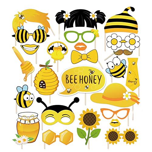 Dusenly 25pcs Gelbe Hummel Biene Foto Stand Requisiten Kit für Biene Geburtstag Baby Dusche Hummel Bee Themed Partys Dekoration von Dusenly