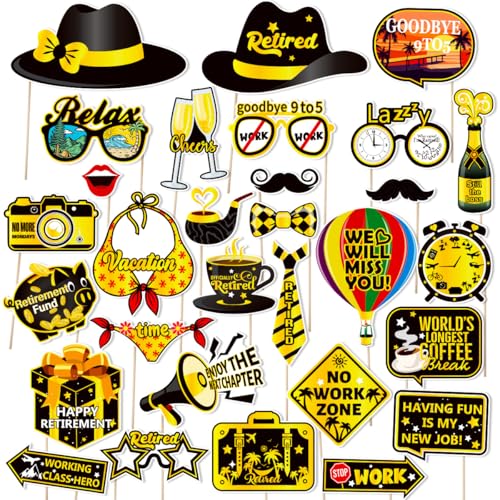 Dusenly 30 Stück Schwarz Golden Happy Retirement Photo Booth Requisiten Ruhestand Party Selfie Requisiten für Ruhestand Party Dekoration Supplies von Dusenly
