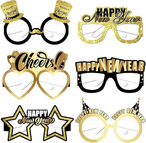 Dusenly 6 Stück 2024 Happy New Year Brillen Fancy Neujahr Party Brille Papierrahmen Foto Requisiten für 2024 Silvester Party Supplies von Dusenly