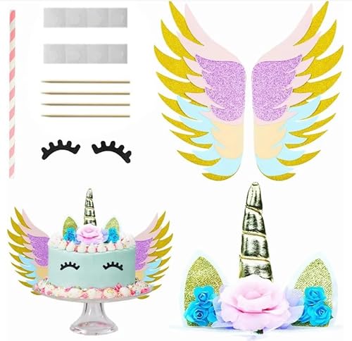 Dusenly Einhorn-Kuchenaufsatz, florales Einhorn mit Wimpern und Flügeln, Einhorn-Kuchendekorationen für Jungen, Mädchen, Kinder, Geburtstag, Babyparty, Partyzubehör Dusenly Einhorn-Kuchenaufsatz, florales Einhorn mit Wimpern und Flügeln, Einhorn-Kuchendekorationen für Jungen, Mädchen, Kinder, Geburtstag, Babyparty, Partyzubehör von Dusenly