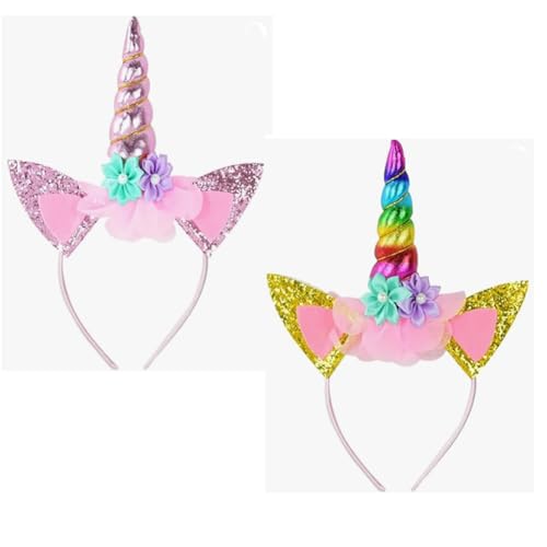 Dusenly Einhorn-Stirnband, Regenbogen-Haarbänder, Blume, Glitzer-Ohren, Foto-Requisiten, Kopfbedeckung, Zubehör für Einhorn-Geburtstagsparty-Dekorationen, 2 Stück Dusenly Einhorn-Stirnband, Regenbogen-Haarbänder, Blume, Glitzer-Ohren, Foto-Requisiten, Kopfbedeckung, Zubehör für Einhorn-Geburtstagsparty-Dekorationen, 2 Stück von Dusenly