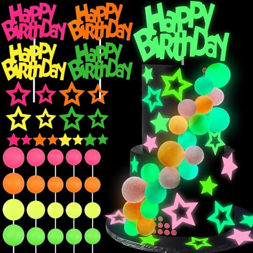 Dusenly Neon Cake Decorations Glow Cake Toppers Glow in the Dark Neon Black Light Party Supplies for Birthday Wedding Disco Party Favors Dusenly Neon Cake Decorations Glow Cake Toppers Glow in the Dark Neon Black Light Party Supplies for Birthday Wedding Disco Party Favors von Dusenly