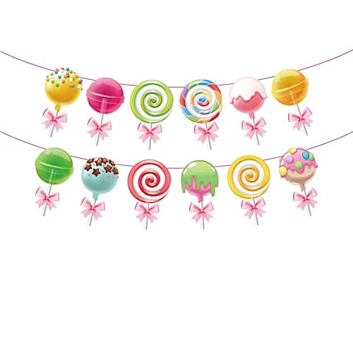 Dusenly Lollipop Candy Banner Candy Geburtstag Party Dekorationen Candy Party Wimpelkette Girlande für Mädchen Geburtstag Baby Shower Candy Party Supplies von Dusenly