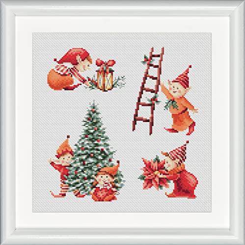 Dutch Stitch Brothers - Gezähltes Kreuzstich-Kit - DSB017A - Weihnachtselfen 1- Aida - 9.8 x 9.8 Inch - DIY für Erwachsene von DUTCH STITCH BROTHERS