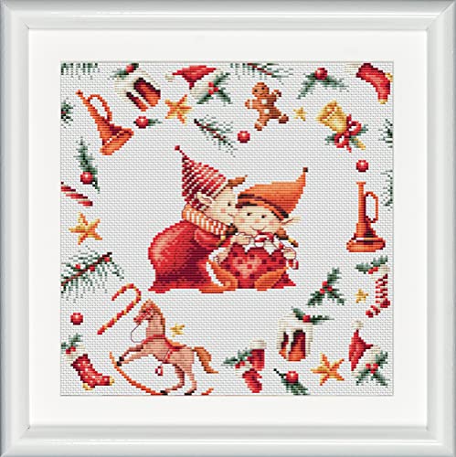 Dutch Stitch Brothers - Gezähltes Kreuzstich-Kit - DSB019A - Weihnachtselfen 3 - Aida - 9.8 x 9.8 Inch - DIY für Erwachsene von DUTCH STITCH BROTHERS