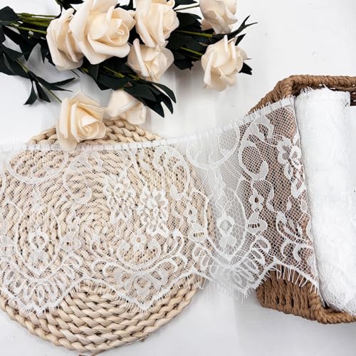 Duuclume 5.9In x 3.3Yard Wimper Spitze Band, keine elastische dehnbare Spitze Trim mit floralen Muster, Vintage Spitze Stoff für Nähen & Basteln, Hochzeitskleid Ornament, DIY Geschenk verpacken von Duuclume