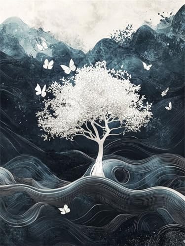 Baum Diamond Painting Kinder, Weiß Diamond Painting Erwachsene, Anfänger Full Drill Crystal Art Set, Entspannendes & Stressabbau Kunsthandwerk, Perfektes Geschenke, für Home Wall Decor 100x130cm f-573 von Duushuait