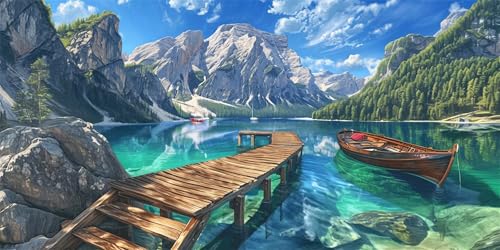 Diamond Painting Berge Diamond Painting Kinder, Schiff Bastelset Erwachsene, Kreativ Set für Erwachsene, 5D Crystal Art Set, DIY Diamant Kunst Kits für Anfänger, für Home Wall Decor, 90x180cm p-678 von Duushuait