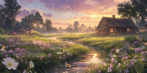 Diamond Painting Häuser Diamond Painting Kinder, Sonnenuntergang Bastelset Erwachsene, Kreativ Set für Erwachsene, 5D Crystal Art Set, DIY Diamant Kunst Kits, für Home Decor, 35x70cm p-562 von Duushuait