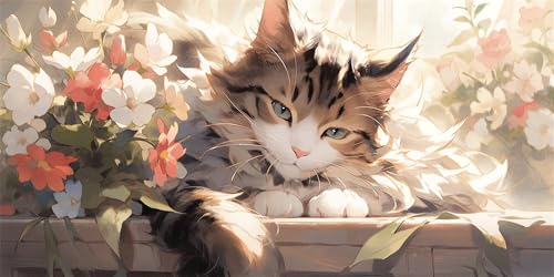Diamond Painting Katzen Diamond Painting Kinder, Blumen Bastelset Erwachsene, Kreativ Set für Erwachsene, 5D Crystal Art Set, DIY Diamant Kunst Kits für Anfänger, für Home Wall Decor, 50x100cm p-504 von Duushuait