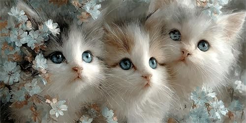Diamond Painting Katzen Diamond Painting Kinder, Blumen Bastelset Erwachsene, Kreativ Set für Erwachsene, 5D Crystal Art Set, DIY Diamant Kunst Kits für Anfänger, für Home Wall Decor, 50x100cm p-505 von Duushuait