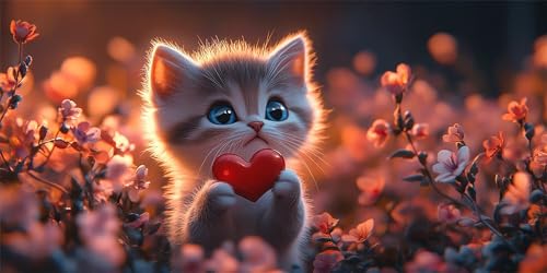 Diamond Painting Katzen Diamond Painting Kinder, Liebe Bastelset Erwachsene, Kreativ Set für Erwachsene, 5D Crystal Art Set, DIY Diamant Kunst Kits für Anfänger, für Home Wall Decor, 25x50cm p-476 von Duushuait