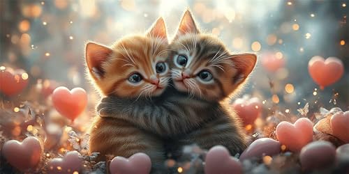 Diamond Painting Katzen Diamond Painting Kinder, Liebe Bastelset Erwachsene, Kreativ Set für Erwachsene, 5D Crystal Art Set, DIY Diamant Kunst Kits für Anfänger, für Home Wall Decor, 70x140cm p-475 von Duushuait
