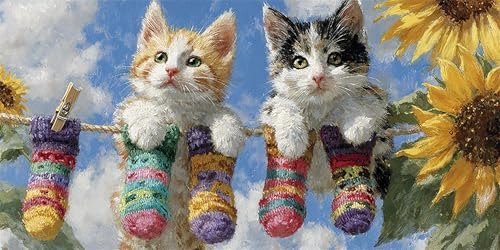 Diamond Painting Katzen Diamond Painting Kinder, Socken Bastelset Erwachsene, Kreativ Set für Erwachsene, 5D Crystal Art Set, DIY Diamant Kunst Kits für Anfänger, für Home Wall Decor, 90x180cm p-531 von Duushuait