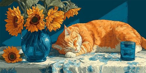 Diamond Painting Katzen Diamond Painting Kinder, Sonnenblumen Bastelset Erwachsene, Kreativ Set für Erwachsene, 5D Crystal Art Set, DIY Diamant Kunst Kits für Anfänger, für Home Decor, 25x50cm p-532 von Duushuait