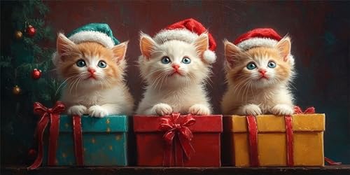 Diamond Painting Katzen Diamond Painting Kinder, Weihnachten Bastelset Erwachsene, Kreativ Set für Erwachsene, 5D Crystal Art Set, DIY Diamant Kunst Kits für Anfänger, für Home Decor, 50x100cm p-524 von Duushuait