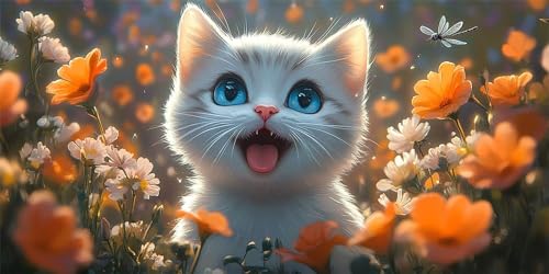 Diamond Painting Katzen Diamond Painting Kinder, Weiß Bastelset Erwachsene, Kreativ Set für Erwachsene, 5D Crystal Art Set, DIY Rund Diamant Kunst Kits für Anfänger, für Home Wall Decor, 25x50cm p-478 von Duushuait