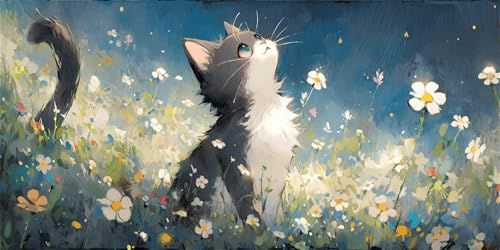Diamond Painting Katzen Diamond Painting Kinder, Wildblumen Bastelset Erwachsene, Kreativ Set für Erwachsene, 5D Crystal Art Set, DIY Diamant Kunst Kits für Anfänger, für Home Decor, 25x50cm p-535 von Duushuait