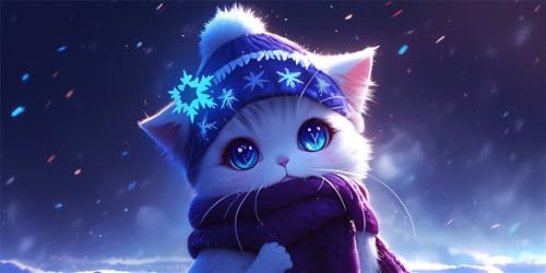 Diamond Painting Katzen Diamond Painting Kinder, Winter Bastelset Erwachsene, Kreativ Set für Erwachsene, 5D Crystal Art Set, DIY Diamant Kunst Kits für Anfänger, für Home Wall Decor, 50x100cm p-489 von Duushuait