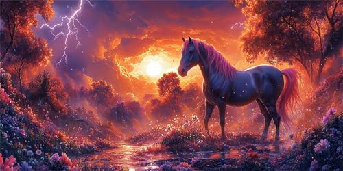 Diamond Painting Pferde Diamond Painting Kinder, Sonnenuntergang Bastelset Erwachsene, Kreativ Set für Erwachsene, 5D Crystal Art Set, DIY Diamant Kunst Kits, für Home Decor, 70x140cm p-473 von Duushuait