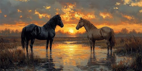 Diamond Painting Pferde Diamond Painting Kinder, Sonnenuntergang Bastelset Erwachsene, Kreativ Set für Erwachsene, 5D Crystal Art Set, DIY Diamant Kunst Kits, für Home Decor, 90x180cm p-472 von Duushuait
