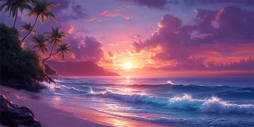 Diamond Painting Sonnenuntergang Diamond Painting Kinder, Strand Bastelset Erwachsene, Kreativ Set für Erwachsene, 5D Crystal Art Set, DIY Diamant Kunst Kits, für Home Decor, 50x100cm p-444 von Duushuait