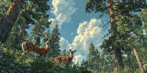 Diamond Painting Wald Diamond Painting Kinder, Hirsch Bastelset Erwachsene, Kreativ Set für Erwachsene, 5D Crystal Art Set, DIY Rund Diamant Kunst Kits für Anfänger, für Home Wall Decor, 35x70cm p-662 von Duushuait