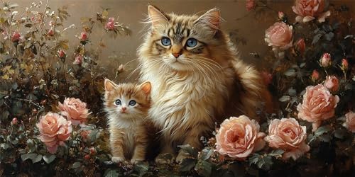 Katzen Diamond Painting Erwachsene, Blumen Diamond Painting Set für Kinder, Crystal Art für Anfänger, DIY Diamant Kunst Mosaikherstellung, Diamant Kunst Erwachsene Groß XXL, Wand Deko, 40x80cm p-506 von Duushuait