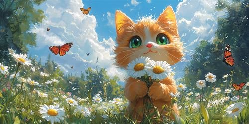 Katzen Diamond Painting Erwachsene, Blumen Diamond Painting Set für Kinder, Crystal Art für Anfänger, DIY Diamant Kunst Mosaikherstellung, Diamant Kunst Erwachsene Groß XXL, Wand Deko, 40x80cm p-502 von Duushuait