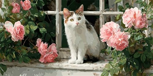 Katzen Diamond Painting Erwachsene, Fenster Diamond Painting Set für Kinder, Crystal Art für Anfänger, DIY Diamant Kunst Mosaikherstellung, Diamant Kunst Erwachsene Groß XXL, Wand Deko, 40x80cm p-485 von Duushuait