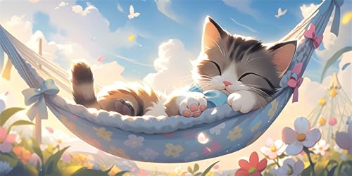Katzen Diamond Painting Erwachsene, Hängebett Diamond Painting Set für Kinder, Crystal Art für Anfänger, DIY Diamant Kunst Mosaikherstellung, Diamant Kunst Erwachsene XXL, Wand Deko, 100x200cm p-488 von Duushuait