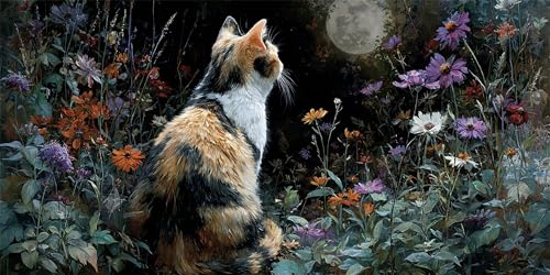 Katzen Diamond Painting Erwachsene, Mond Diamond Painting Set für Kinder, Crystal Art für Anfänger, DIY Diamant Kunst Mosaikherstellung, Diamant Kunst Erwachsene Groß XXL, Wand Deko, 60x120cm p-537 von Duushuait