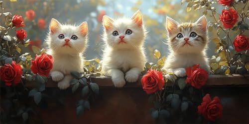 Katzen Diamond Painting Erwachsene, Rosen Diamond Painting Set für Kinder, Crystal Art für Anfänger, DIY Diamant Kunst Mosaikherstellung, Diamant Kunst Erwachsene Groß XXL, Wand Deko, 20x40cm p-515 von Duushuait