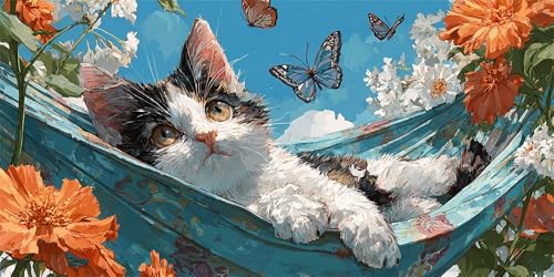 Katzen Diamond Painting Erwachsene, Schmetterlinge Diamond Painting Set für Kinder, Crystal Art für Anfänger, Diamant Kunst Mosaikherstellung, Diamant Kunst Erwachsene XXL, Wand Deko, 100x200cm p-499 von Duushuait