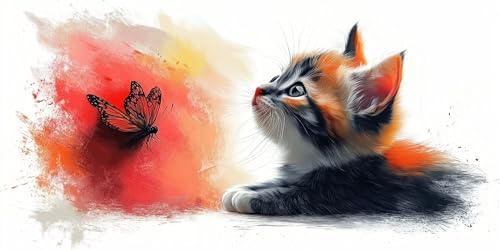 Katzen Diamond Painting Erwachsene, Schmetterlinge Diamond Painting Set für Kinder, Crystal Art für Anfänger, Diamant Kunst Mosaikherstellung, Diamant Kunst Erwachsene XXL, Wand Deko, 100x200cm p-501 von Duushuait