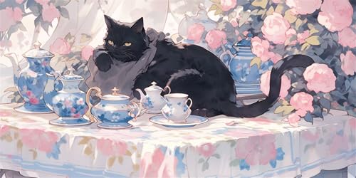 Katzen Diamond Painting Erwachsene, Teetasse Diamond Painting Set für Kinder, Crystal Art für Anfänger, DIY Diamant Kunst Mosaikherstellung, Diamant Kunst Erwachsene Groß XXL, Wand Deko, 20x40cm p-484 von Duushuait