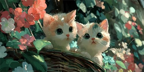 Katzen Diamond Painting Erwachsene, Weiß Diamond Painting Set für Kinder, Crystal Art für Anfänger, DIY Diamant Kunst Mosaikherstellung, Diamant Kunst Erwachsene Groß XXL, Wand Deko, 80x160cm p-477 von Duushuait