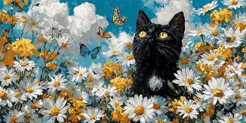 Katzen Diamond Painting Erwachsene, schwarz Diamond Painting Set für Kinder, Crystal Art für Anfänger, DIY Diamant Kunst Mosaikherstellung, Diamant Kunst Erwachsene Groß XXL, Wand Deko, 40x80cm p-496 von Duushuait