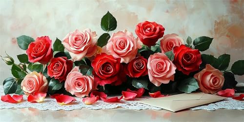 Rosen Diamond Painting Erwachsene, Rot Diamond Painting Set für Kinder, Crystal Art für Anfänger, DIY Diamant Kunst Mosaikherstellung, Diamant Kunst Erwachsene Groß XXL, Home Wand Deko, 80x160cm p-546 von Duushuait