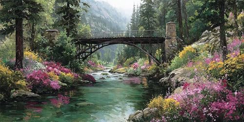 Wald Diamond Painting Erwachsene, Brücke Diamond Painting Set für Kinder, Crystal Art für Anfänger, DIY Diamant Kunst Mosaikherstellung, Diamant Kunst Erwachsene Groß XXL, Wand Deko, 40x80cm p-668 von Duushuait