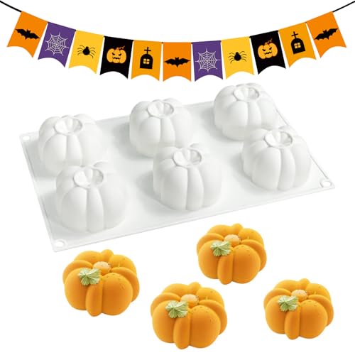 Duvcoywae Kürbisformen Aus Silikon,6 Förmchen Kürbis Muffinform | Einfache Entformung für Kuchen Pralinen Desserts Herbst Halloween Backformen von Duvcoywae