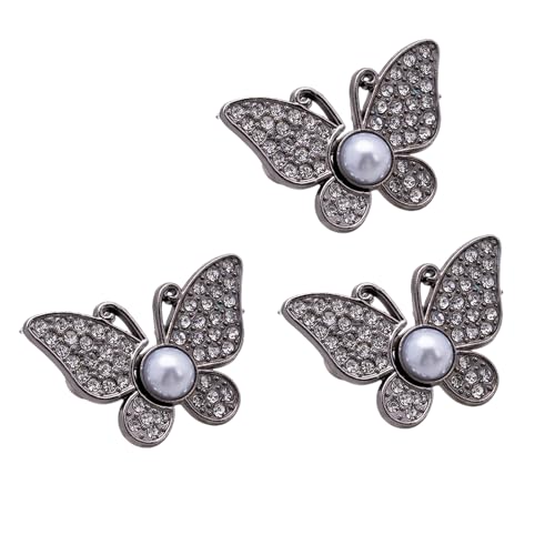 3 x Strass-Schmetterlings-Clip-Verschlüsse, für Jeans, Hosen, Strumpfhalter für Damen, stilvolles Taillenmieder, Zubehör, modische Jeansknöpfe von Duyeuau