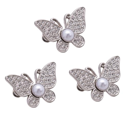 3 x Strass-Schmetterlings-Clip-Verschlüsse, für Jeans, Hosen, Strumpfhalter für Damen, stilvolles Taillenmieder, Zubehör, modische Jeansknöpfe von Duyeuau