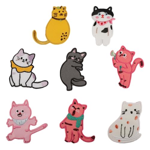 8 Stück Cartoon-Katzen zum Aufnähen, Stickerei, Reparaturflicken zum Personalisieren von Kappen und Schuhen, Rucksäcken, für alle Altersgruppen 8 Stück Cartoon-Katzen zum Aufnähen, Stickerei, Reparaturflicken zum Personalisieren von Kappen und Schuhen, Rucksäcken, für alle Altersgruppen von Duyeuau