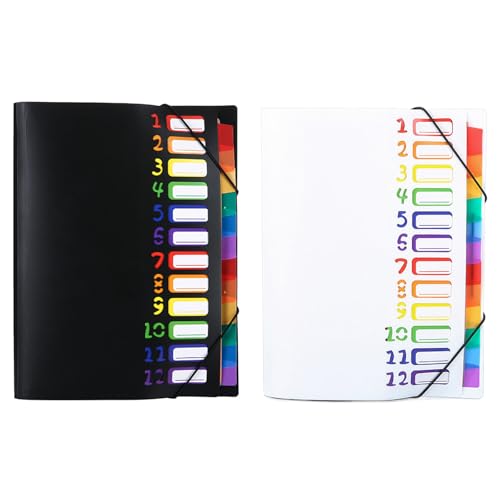 Dokumentenmappe, erweiterbar, 12 Fächer, buntes Gummiband, Büro, Schule, 2 Stück von Duyeuau