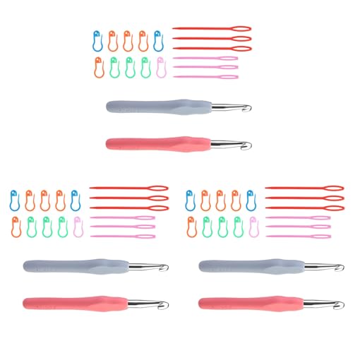Duyeuau 57-teiliges ergonomisches Häkelnadel-Set mit großem Öhr, Stricknadel, Strickmarker, Clip-Set mit Etui für Anfänger, Häkel-Hobbyisten von Duyeuau