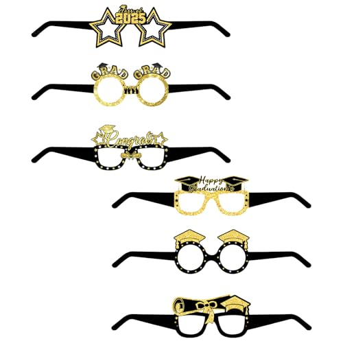 Duyeuau 6 Stück stilvolle Abschluss-Brillen Schwarz Gold Themed Graduation Brille 2025 Photo Booth Requisiten Party Supplies Duyeuau 6 Stück stilvolle Abschluss-Brillen Schwarz Gold Themed Graduation Brille 2025 Photo Booth Requisiten Party Supplies von Duyeuau