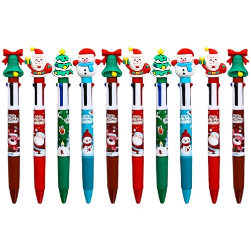Mehrfarbiger Kugelschreiber mit Weihnachtsmotiven, einziehbar, mehrfarbig, 4-in-1-Kugelschreiber zum Notieren, Zeichnen, 10 Stück von Duyeuau