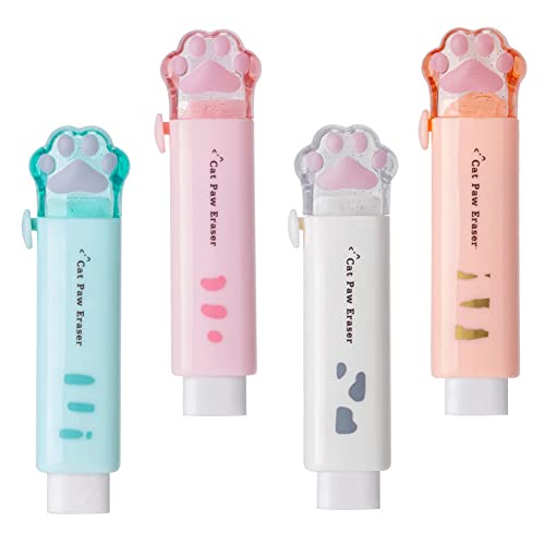 4 Stück Einziehbare Radiergummis, Katzenpfoten Radiergummis für Kinder, einziehbar, Kawaii Push Pull Gummi Radiergummi Stift Stil Radiergummis zum Schreiben Zeichnen Büro(4 Farben) von Duyteop