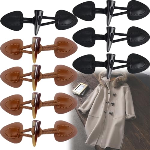 Duyteop 8 Stück Leder Knebelknopf, Knebelverschluss Leder Knebelverschlüsse, Knebelknöpfe Mit Verschluss Leder Knebelknopf, Mantel Für Diy Handwerk Kleidung Nähen Dekoration Zubehör(Schwarz Und Braun) von Duyteop